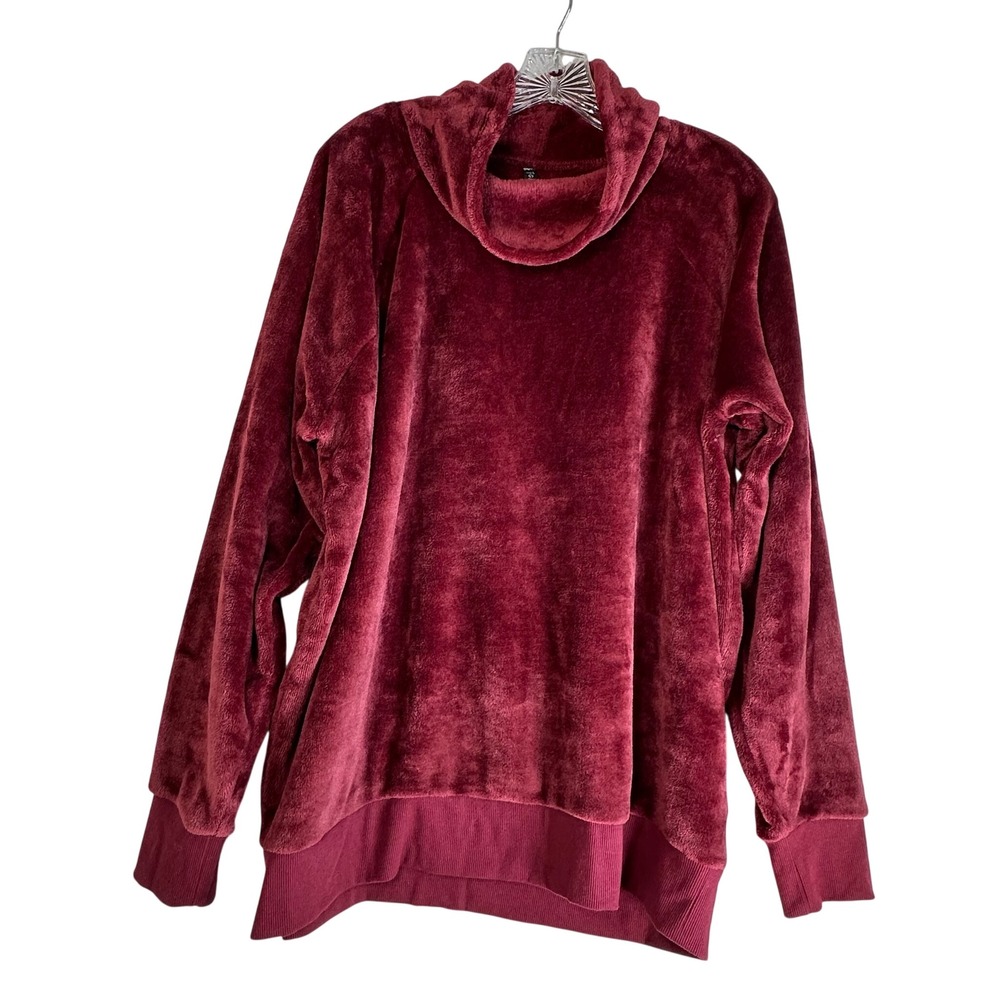 Gaiam Womens XXL Burgundy Plush Fleece Cowl Neck Pullover Sweatshirt Raglan